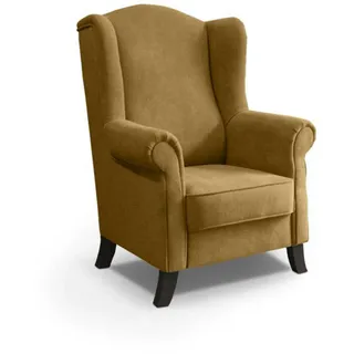 Beautysofa Ohrensessel Leonardo gelb , Currygelb , Textil , 88x118x86 cm , Wohnzimmer, Sessel, Ohrensessel