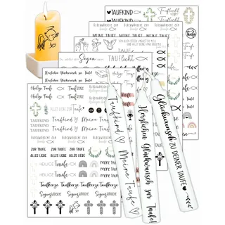 Oizemori Kerzentattoos Set für Taufe & Kommunion - Elegantes Gestaltungs-Set mit Wachsplättchen und Wachsbuchstaben zur individuellen Kerzenverzierung für festliche Kirchenfeste