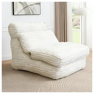 STILVORA Loungesessel mit 2-in-1 Funktion, Schlafsessel mit ergonomischer Rückenlehne und Fußstütze, Bodensofa mit hochdichter Schaumstoffpolsterung und atmungsaktivem Stoff, Weiß - Weiß