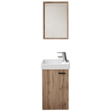 AMY Waschbecken mit Unterschrank und Spiegel in Wildeiche Optik - Kompakter Waschtisch ideal für Gäste WC - 41 x 165 x 23 cm (B/H/T)