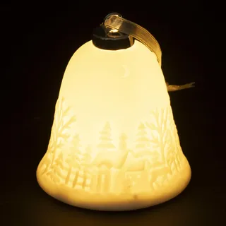 LED-Glocke aus Keramik, weiß, Höhe 10 cm, Dekoration Weihnachtsdorf, Xmas