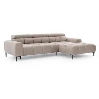 DOMO-HOME Ecksofa PLAZA Mini mit Elektrischer Sitzverstellung 270x177cm | Moderner Stil |Hoher Komfort | Verstellbare Kopfstützen | Bezug Solar in Beige | Farbe schwarz | Links - Schwarz