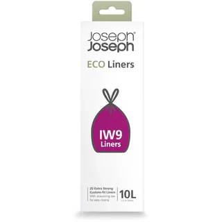Joseph Joseph 30153 Eco IW9 Recycelte Müllbeutel, Küchen-/Badezimmer-Abfallsäcke, Zugband-Verschluss, Extra Stark, 20er-Pack, 10 liters, Grau