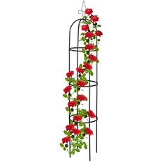 Bild Rankhilfe Obelisk, 200 cm hoch, Ranksäule für Kletterpflanzen, Metall, freistehend, Rosenkletterhilfe, schwarz, 200 x 41 cm