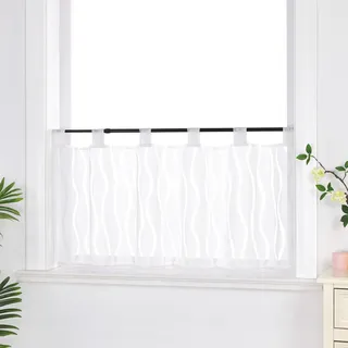 Joyswahl Scheibengardine Voile Ausbrenner Bistrogardinen mit Schlaufen »Angela« Kurzgardine HxB 60x145cm Weiß Wellen 1er Pack