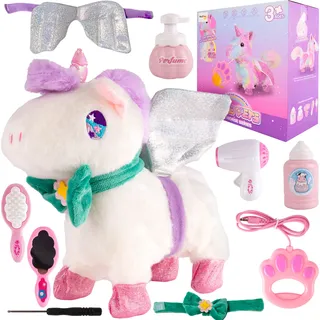 Malplay Interaktives Kuschelweiches Einhorn Wandern und Sounds Leine + Zubehör elektrische Spielzeug Kinder Mädchen ab 3 Jahren