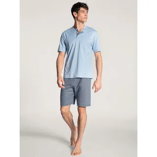 Shorty CALIDA "Relax Choice", Damen, Gr. M (50), blau (placid blau), Interlock, Obermaterial: 100% Baumwolle, bequem kurz, Rundhals, Homewear-Sets Shorty, atmungsaktiv, Baumwolle, Oberteil mit Knopfleiste