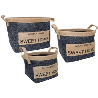 Douceur d'Intérieur 1801444 Körbe, rund, Polyester, Jute und Metall, Schwarz, 3 verschiedene Größen