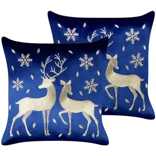 Beliani Dekokissen 2er-Set Dunkelblau 45/45 cm Meringue , Dunkelblau, Goldfarben , Textil , Quadratisch , 45x45 cm , Heimtextilien, Wohntextilien, Kissen, Zierkissen