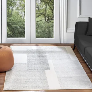 Livabliss Lahti Wohnzimmer Teppich modern – Abstrakt Design in Marmor Optik für Wohnzimmer 160x213 cm, Esszimmer, Schlafzimmer - Marmor Teppich groß, weicher Teppich Kurzflor in Grau, Weiß, Elfenbein