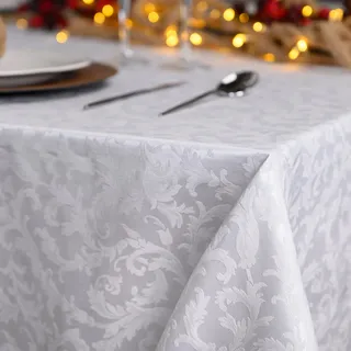 Giovanni Dolcinotti Tischdecke, rechteckig, schmutzabweisend, Weihnachten, 140 x 220 cm, Jacquard Damast, 8 Plätze – 100% Made in Italy – Farbe Weiß