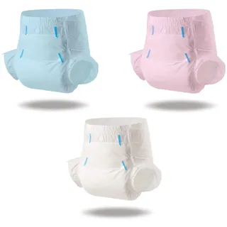 CutiePlusU Windeln für Erwachsene, trockene Oberfläche, maximale Saugfähigkeit über Nacht, Einweg-Inkontinenzwindel – Blau,Rosa,Weiß 3 Stück (Mittel 28"-38")