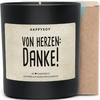 Von Herzen: Danke! - Duftkerze mit Spruch als Dankeschön Geschenk für Freundin, Kollegin, Mama, liebevolle Kerze im Glas mit blumigem Duft