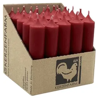 luterna Stabkerzen aus Paraffin, 100/22 mm, Himbeerrot, KERZENFARM HAHN, Brenndauer ca. 4h, 25 Stück pro Verpackung