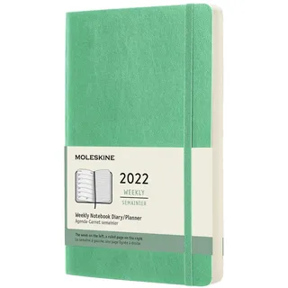 Moleskine Wochenplaner 2022, 12 Monate Wochenkalender, Wochenplaner und Notizbuch, weicher Einband, Format Groβ 13 x 21 cm, Farbe eisgrün, 144 Seiten