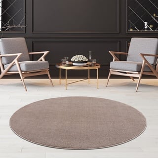 jimri Fashion4Home Teppich Wohnzimmer – Einfarbig Teppich, Uni Teppich fürs Kinderzimmer, Schlafzimmer, Arbeitszimmer, Büro, Flur und Küche - Kurzflor Teppich Beige, Größe: 200 cm Rund