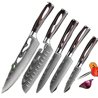 Küchenmesser-Set, Laser-Damastmuster, japanisches Santoku-Messer, 5 PCS Wert-Set 01