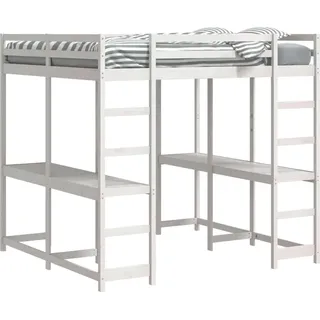 SYFAXTM Hochbett mit Schreibtisch & Leiter Weiß 180x200 cm Kiefernholz - Weiß