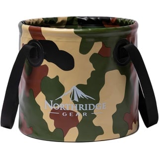 Falteimer Faltschüssel im trendigen Design | Für Camping, Angeln, Party und Garten | Einsetzbar als faltbare Wasch-Schüssel, Wasserkanister oder Falt-Spülbecken [Camouflage Grün, 15L]