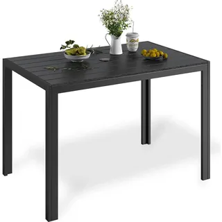 Gartentisch - Outdoor Esstisch - Mit Sonnenschirmloch - Aluminiumrahmen - WPC-Tischplatte - Wetterfest - 110×70×73 cm - Für 6 Personen - Schwarz