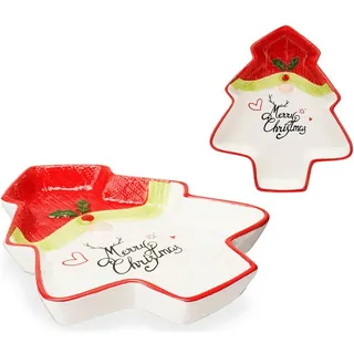 Krist+ Tischdekoration, Weihnachtsbaum, Weihnachtsmann, 19,6 x 3 x 23 cm, Keramik, Rot, Weiß