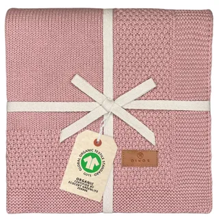DIKOS® Babydecke mit Bordüre (Beere) – gestrickt aus weicher Bio-Baumwolle (GOTS & Oeko-TEX) – atmungsaktive Neugeborenen Decke – schönes Geschenk zur Geburt & Erstausstattung für Baby Mädchen