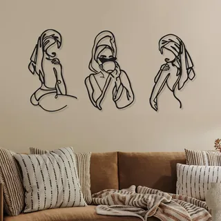 Photect 3Stück Metall Wandkunst Dekor Minimalistische Abstrakte Frau Moderne Linie Zeichnung Weiblich Einzeilige Wand Home Hanging für Schlafzimmer Küche Badezimmer, Schwarz