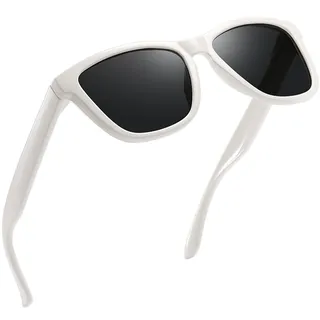 Joopin Klassische Rechteckige Sonnenbrille Damen Weiß und Vintage Polarisierte Sonnenbrille Herren Beige UV400 Retro Brille Sport zum Fahren Wandern (Beige Grau)