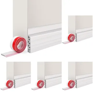 Vinabo Isolierender Tür-Zugluftstopper, 100 cm x 5 cm, Anti-Zugluft-Türboden & Türabdichtung, Selbstklebender Türboden, Eingangstür-Isolierung, Kälteschutz, Schallschutz (1 x weiß) (Packung mit 5)