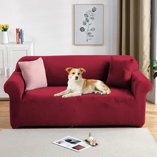 PETCUTE Sofabezüge Elastische 2 Sitzer Sofabezüge Dicke couchbezug Sofa Überwürfe Sofahusse Weinrot