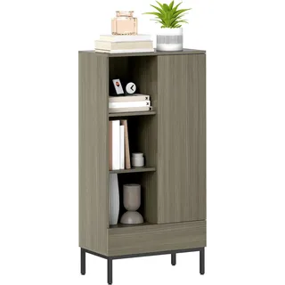 Sideboard für Wohnzimmer - Kommode mit Tür und Schublade - Verstellbarer Einlegeboden - 3 offene Fächer - 60 x 34 x 121 cm - Khaki