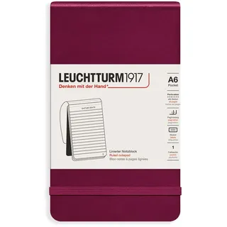 Leuchtturm1917 364408 Notizblock Pocket (A6), Hardcover, 94 nummerierte Seiten, liniert, Port Red