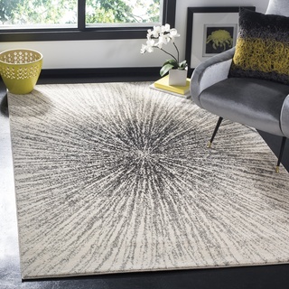 SAFAVIEH Traditionell Teppich für Wohnzimmer, Esszimmer, Schlafzimmer - Evoke Collection, Kurzer Flor, Silber und Elfenbein, 160 x 160 cm