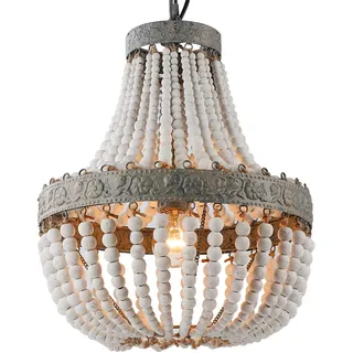 Newrays Retro Loft Vintage Rustikale Runde Holzperlen Pendelleuchte E27 Led Hängende Lampe Dekor Lichter Moderne Für Wohnzimmer Hotelküche (Small)