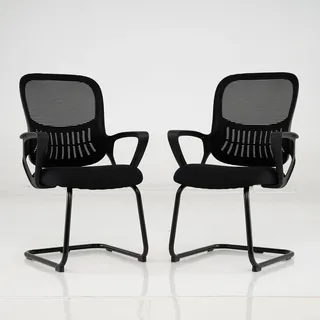 FANTASK Bürostuhl ohne Rollen 2er Set, Freischwinger Stühle mit Armlehne & Lendenwirbelstütze, Besucherstuhl bis 113kg, Konferenzstühle für Büro, Konferenzraum, Arbeitszimmer
