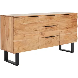 Livetastic Sideboard , Schwarz, Akaziefarben , Metall , Akazie , vollmassiv , Holz , 2 Fächer , 3 Schubladen , 145x76x40 cm , Holzmöbel, Kommoden Holz, Sideboards Holz