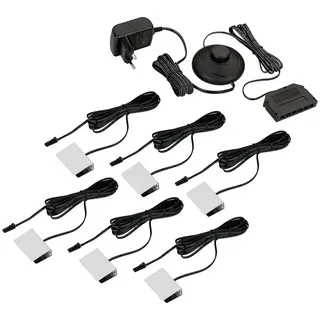 sebson Vitrinenbeleuchtung 6er Set - Glasbodenbeleuchtung LED inkl. 12V Netzteil mit Schalter - LED Clips warmweiß - Glaskantenbeleuchtung für Vitrine, Regal, Tisch