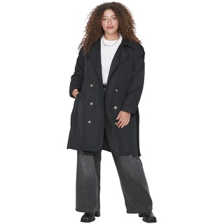 TRENDYOL Damen Wickelform Zweireihig Plain Webstoff Größen in Trenchcoat Coat, Schwarz, 42