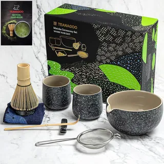 TEANAGOO Keramik Matcha Set Schneebesen Schale Schöpfkelle Ausgießer 9-teilig