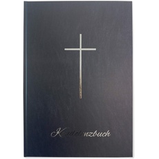 Kondolenzbuch Hardcover in Lederoptik mit Kreuz und Schriftzug mit silberner Prüfung, stabiler Einband, mattes finish, Format: DIN A4