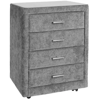 Ambiente Nachtkästchen , Grau , Glas, Textil , 4 Schubladen , 50x64x41.5 cm , Schlafzimmer, Nachtkästchen