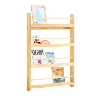 SoBuy Kinderregal 4 Ablagen 80 x 118 x 12 cm Kiefer massiv natur beige