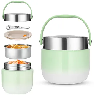DUBUOZA 1200ml Thermobehälter für Essen Thermoschüssel mit Deckel Lunchbox Thermo Zur Aufbewahrung von Brei,Suppe,Obst,Joghurt und Mittagessen (Grün)