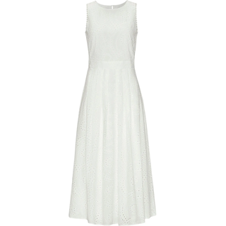 Spitzenkleid BUFFALO "in Maxilänge mit modischer Lochstickerei", Damen, Gr. 46, N-Gr, weiß, Web, Obermaterial: 100% Baumwolle. Futter: 100% Viskose, unifarben, figurumspielend knöchelfrei, Rundhals, Kleider Spitzenkleid, elegantes Sommerkleid, Maxikleid mit Stickerei, A-Linie, festlich, Topseller