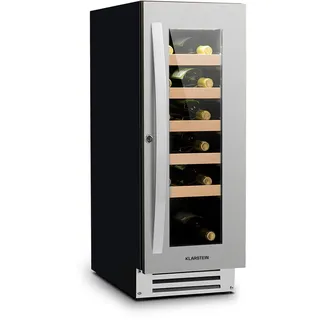 Klarstein Weinkühlschrank, 1 Zonen Getränkekühlschrank, Kleiner Einbau-Weinschrank Schmal, 50L Wein-Kühlschrank mit Glastür, Indoor/Outdoor Flaschenkühlschrank, Wine Fridge 5-20°C, 20 Flaschen - Silber
