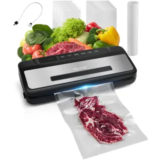 VEVOR Vakuumiergerät, 80 Kpa, 120 W, Lebensmittel-Vakuumierer, 7-in-1-Folienschweißgerät, automatisches Luftversiegelungssystem mit integriertem Cutter, mit 10 Vakuumbeuteln und 1 Beutelrolle