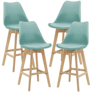 In And OutdoorMatch Barhocker Nora - 4er-Set - Kunstleder und Buche - 105 x 48 x 58 cm - Mint - Modernes Design - Türkis