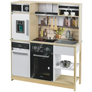 Theo Klein 7188 Miele Family Küche I Holzküche mit Herd inkl. Licht-und Soundfunktion, Mikrowelle und Kühlschrank mit Eiswürfelspender I Spielküchen-Zubehör I Spielzeug für Kinder ab 3 Jahren