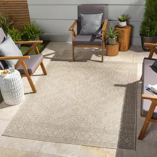 Livabliss Luz wetterfest Outdoor Design 160x213 cm – Boho Stil für Balkon, Terrasse, Garten & Küche, pflegeleicht & langlebig – Beige