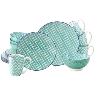 Kombiservice CREATABLE "Mediterran, Service 16-tlg.", petrol, 16, Steinzeug, Geschirr-Sets, Kombiservice, Mediterraner Flair, Traditionell keramische Motive